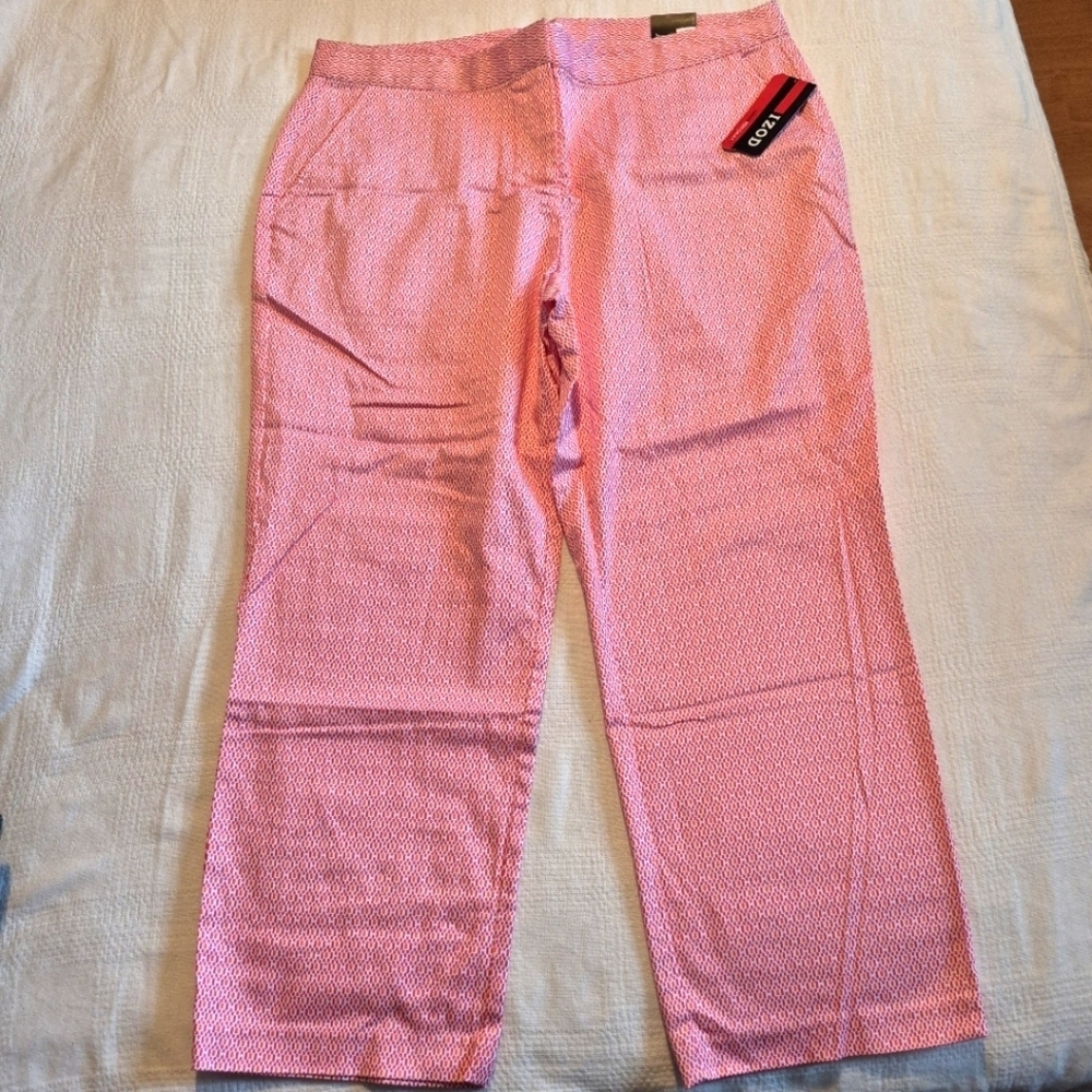 IZOD women's size 10 cropped pants, pink white & orange have stretch NWT